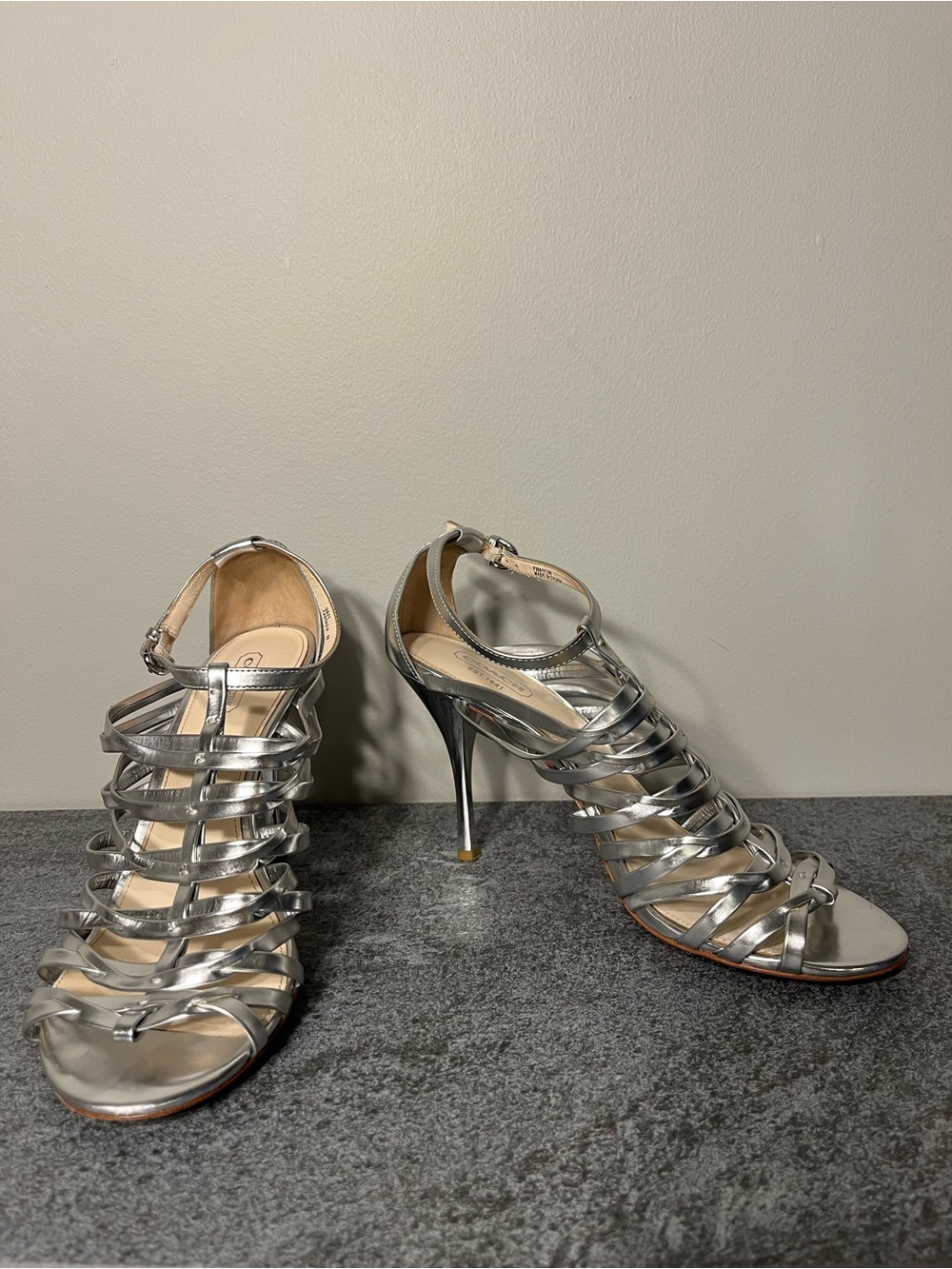 Coach Silver Strappy High Heel Sandals - Women